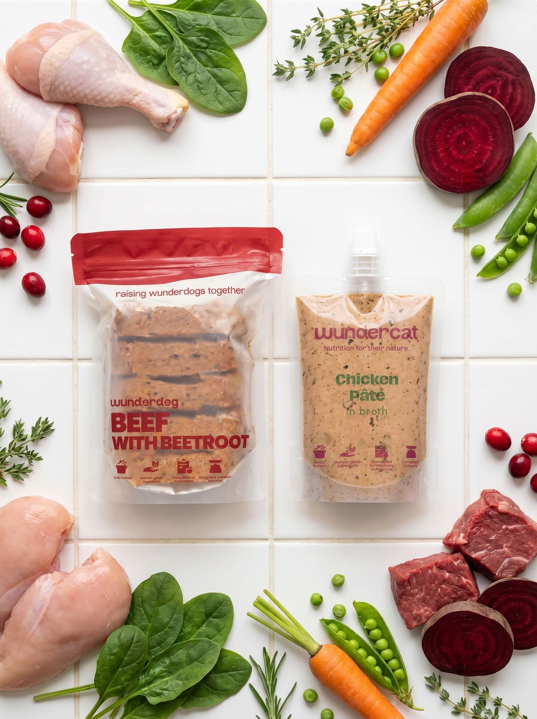 Wunderdog fresh-frozen patty bags and cat pouches from a delivery